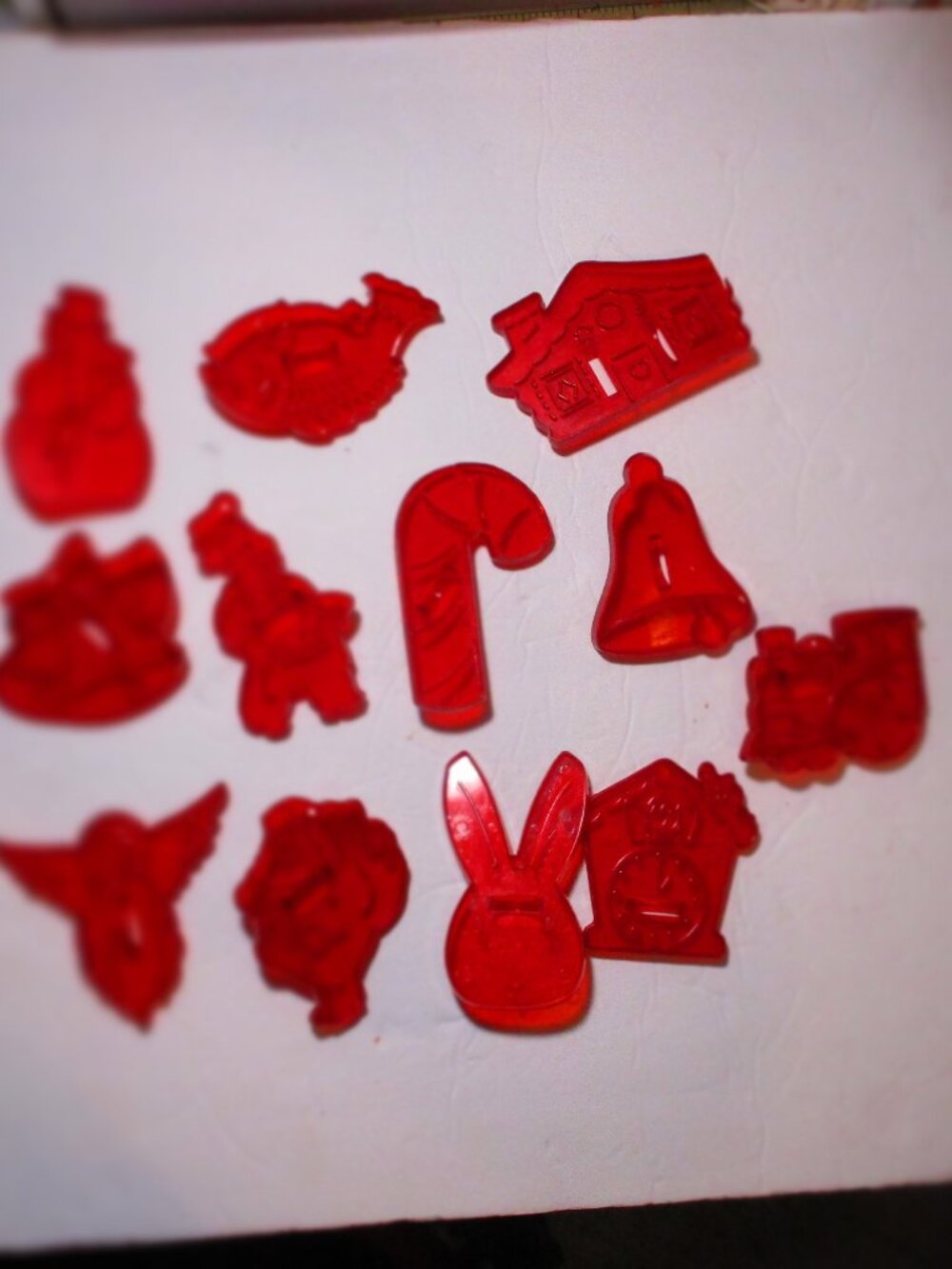 12 vintage red plastic 1950's  cookie cutters
